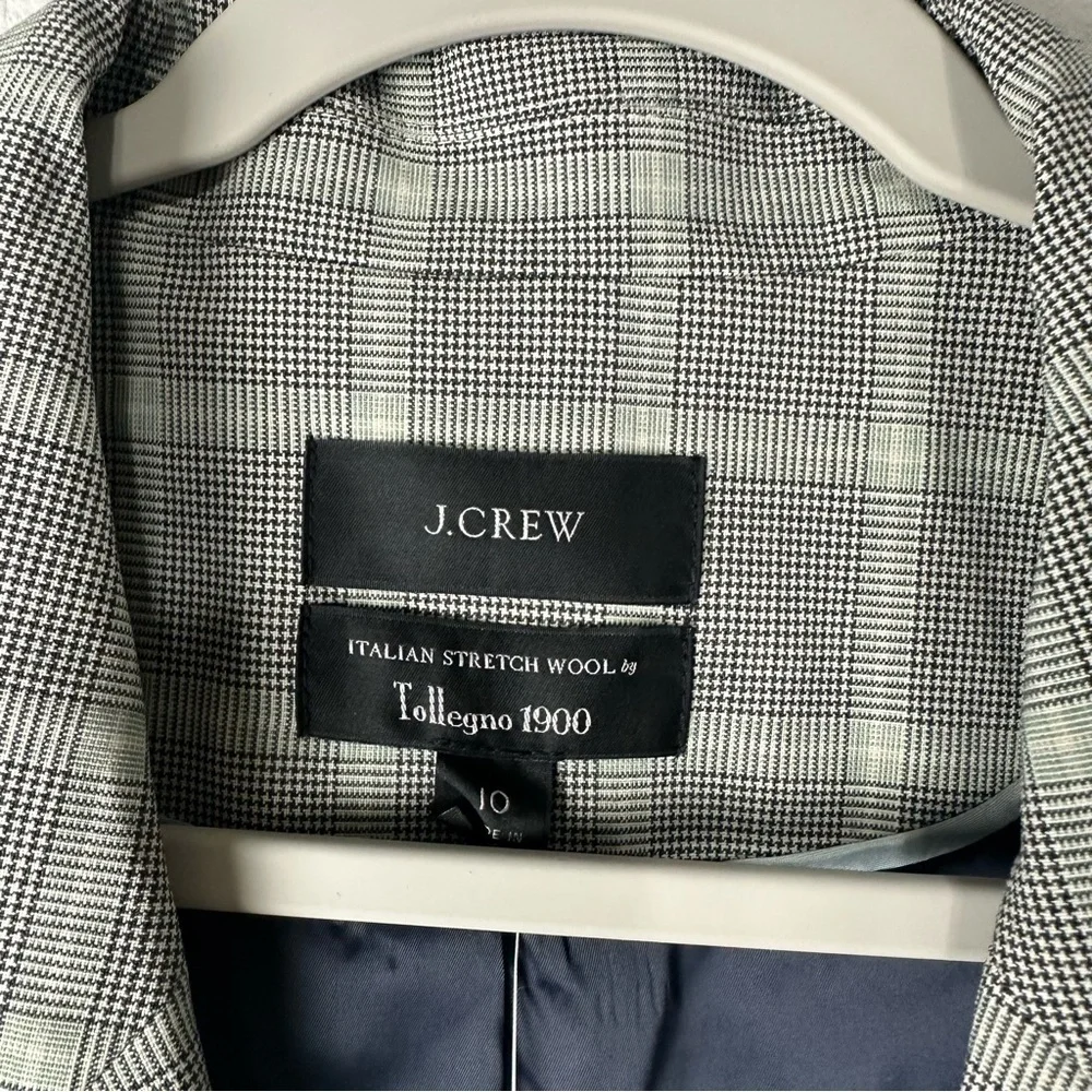 NEW J.Crew Mint Blue Gray Plaid Italian Stretch Wool Blend Devon Blazer Size 10